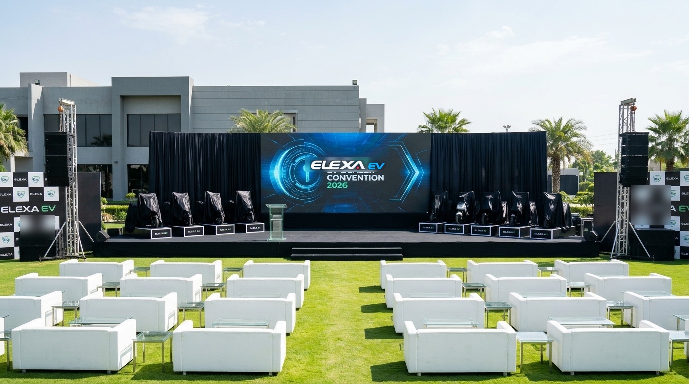 Stage with 7 Bikes and Sofa Lounges
